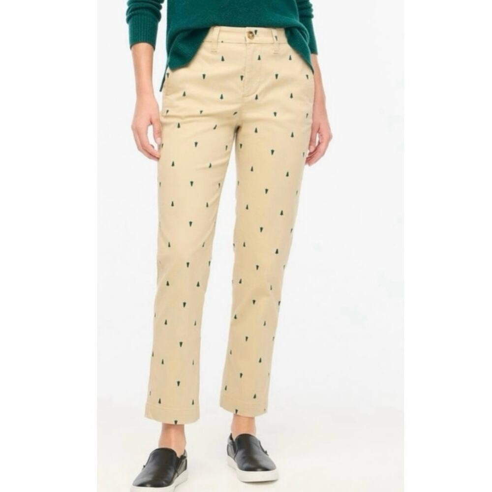 J. Crew Tree Printed High-Rise Girlfriend Chino Pants SZ 20 Holiday Christmas